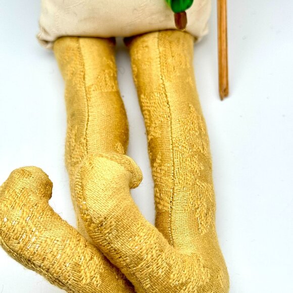 Handcrafted Santa Claus Doll Holiday 19" Gold Hat White Beard Tassel Fabric Gift - Picture 10 of 10